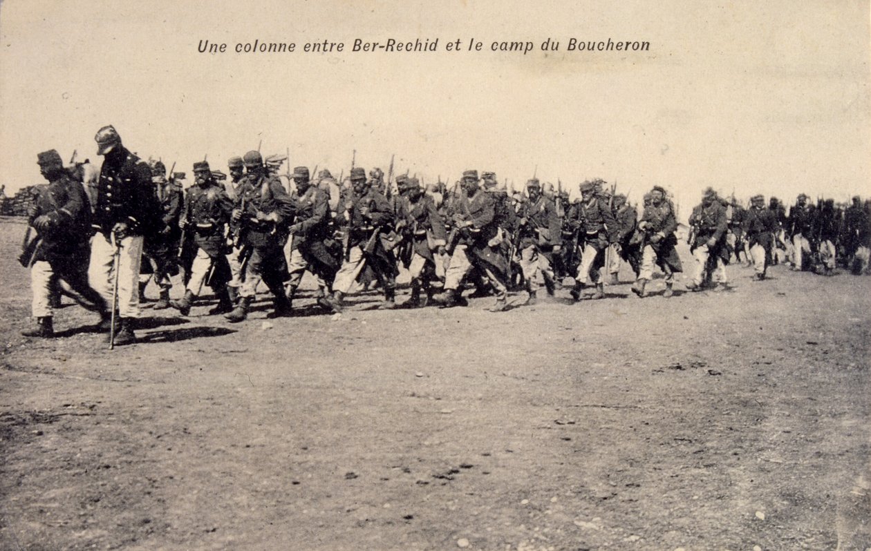 Bir Rashid in Barh el Gazel, Tsjaad, Franse legioensoldaten op patrouille. ansichtkaart 1910 door Unknown photographer