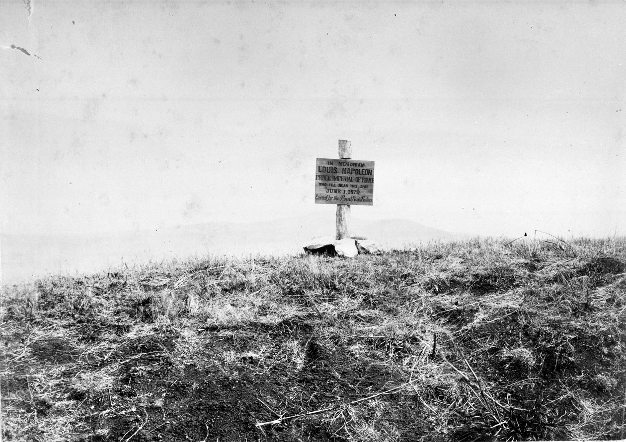 Bord opgericht door de Royal Scots Fusiliers om de plek te markeren waar de Prins Imperial viel, 1879 door Unknown photographer