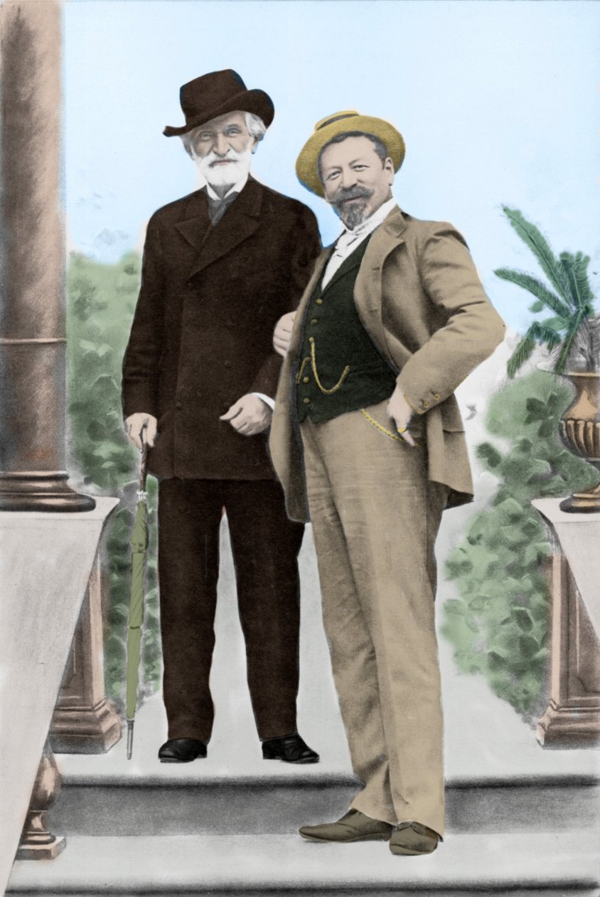 Giuseppe Verdi, Italiaanse componist, en tenor Francesco Tamagno in Montecatini aan het einde van de 19e eeuw door Unknown photographer