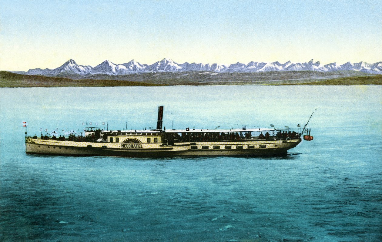 Het meer van Neuchatel (Frankrijk, Zwitserland): de Salon stoomboot) 1913 (ansichtkaart) door Unknown photographer