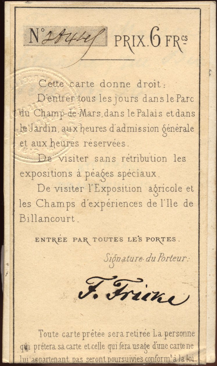 Persoonlijk ticket voor de Wereldtentoonstelling van 1868 (foto) door Unknown photographer