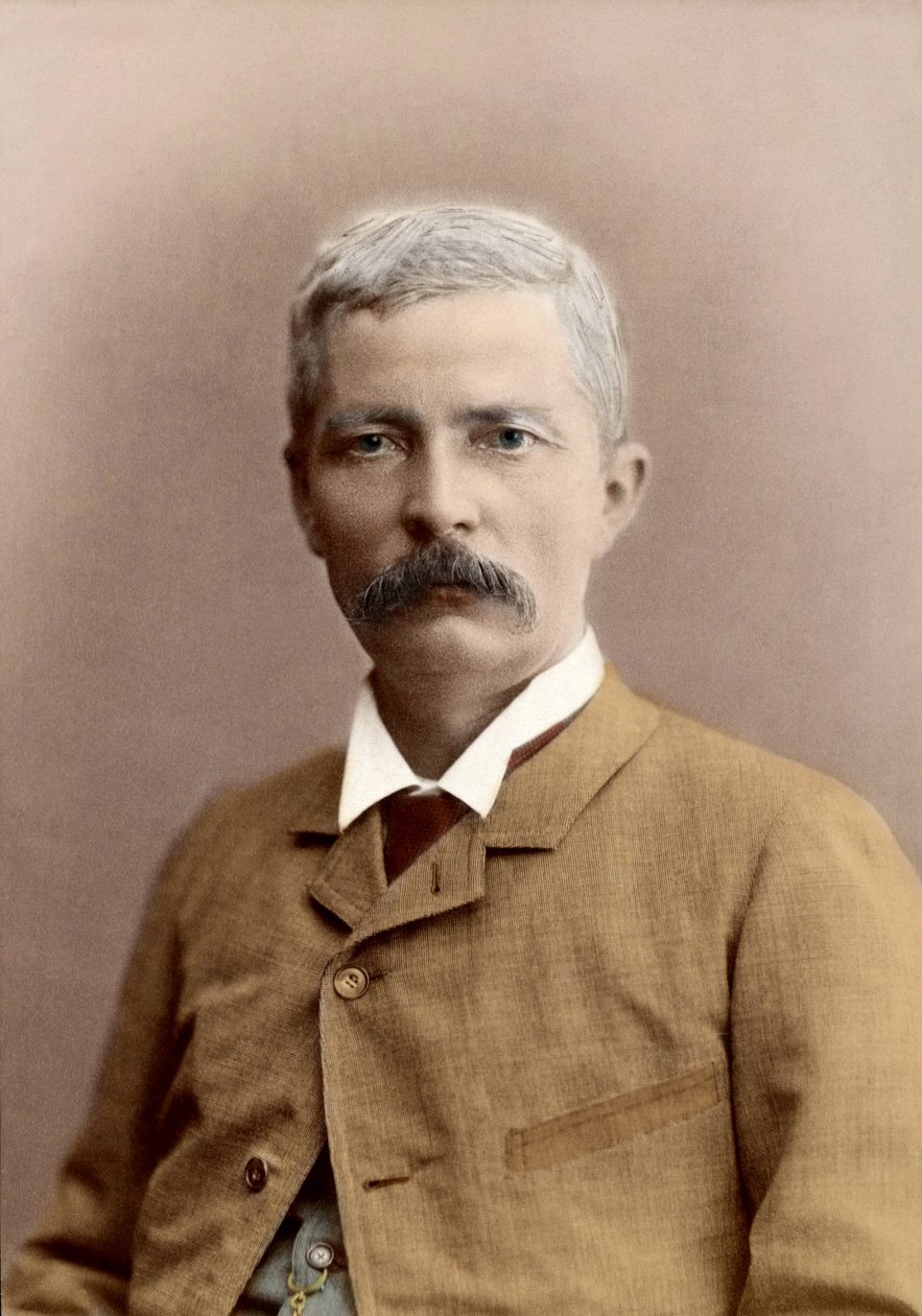 Portret van Sir Henry Morton Stanley (geboren John Rowlands), Welshe journalist en ontdekkingsreiziger. latere inkleuring door Unknown photographer
