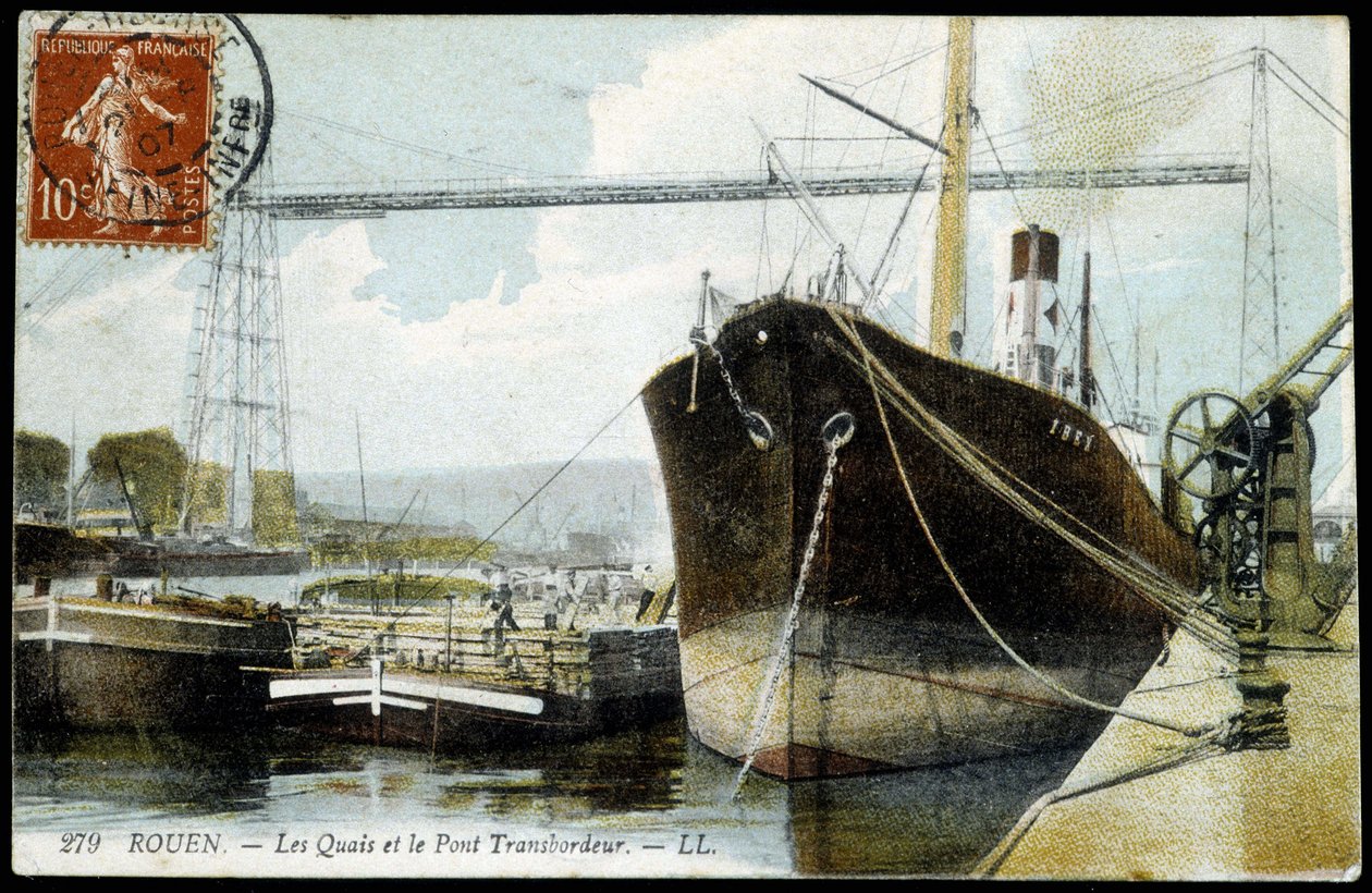 Ansichtkaart uit het begin van de 20e eeuw. Normandië, Rouen: De dokken en de veerbootbrug. door Unknown photographer