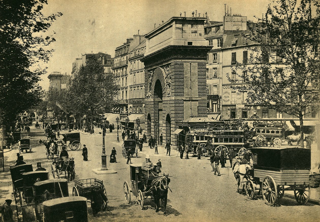 Uitzicht op Porte Saint Denis, in Parijs. Fotografie, eind 19e eeuw, Parijs. Coll. Selva. door Unknown photographer