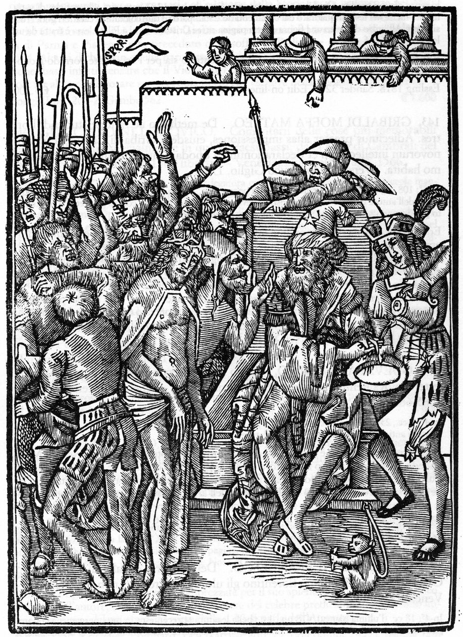 Christus voor Pontius Pilatus. Houtsnede van Urs Graf uit 1514. Privécollectie. Milaan. door Urs  Graf