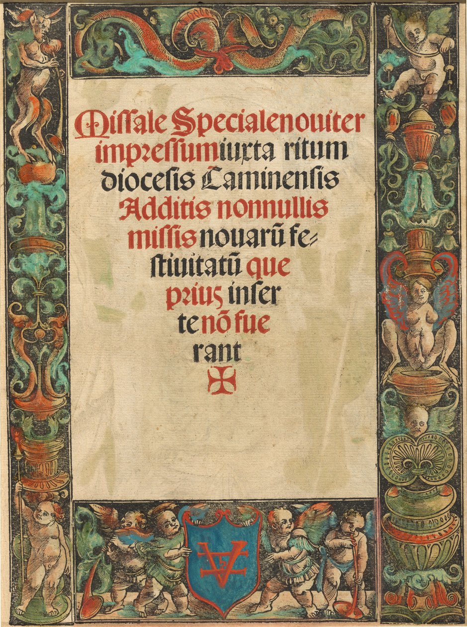 Titelpagina voor een Missaal, met Satyr en Putti Rand [verso], ca. 1511 door Urs Graf