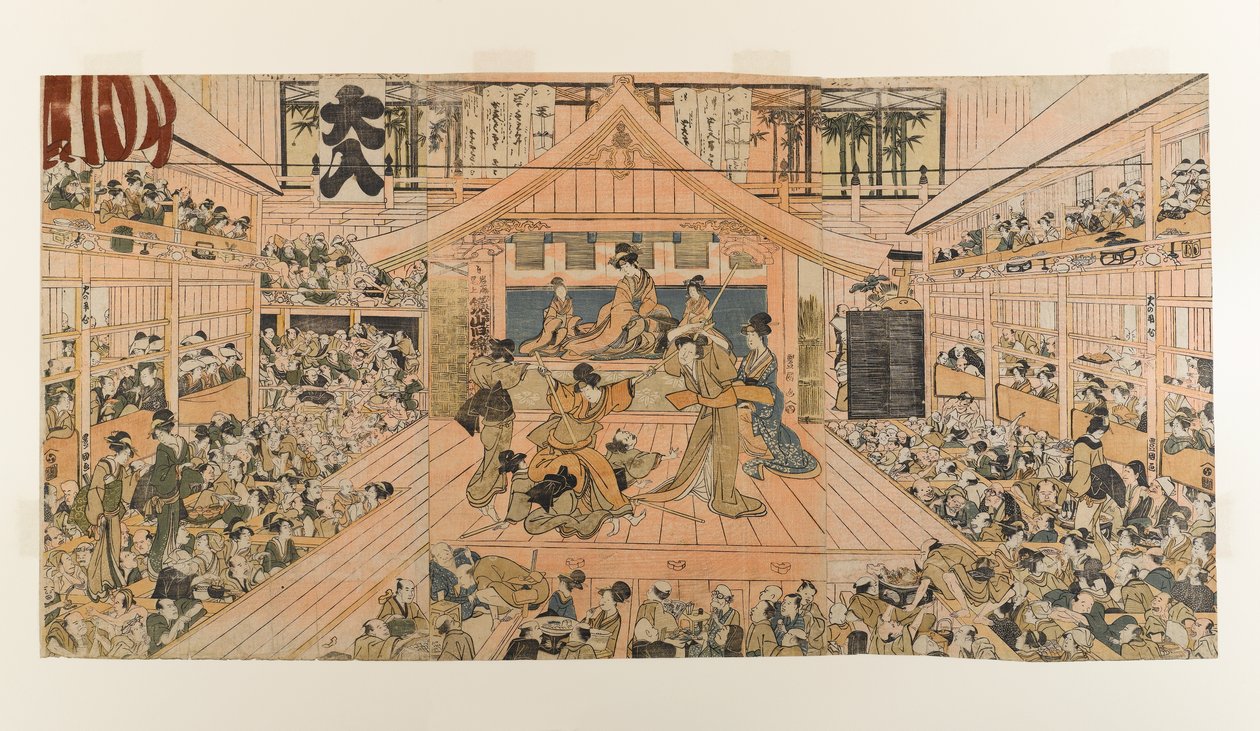 Interieur van het Kabuki-theater Kawarazaki-za door Utagawa Toyokuni