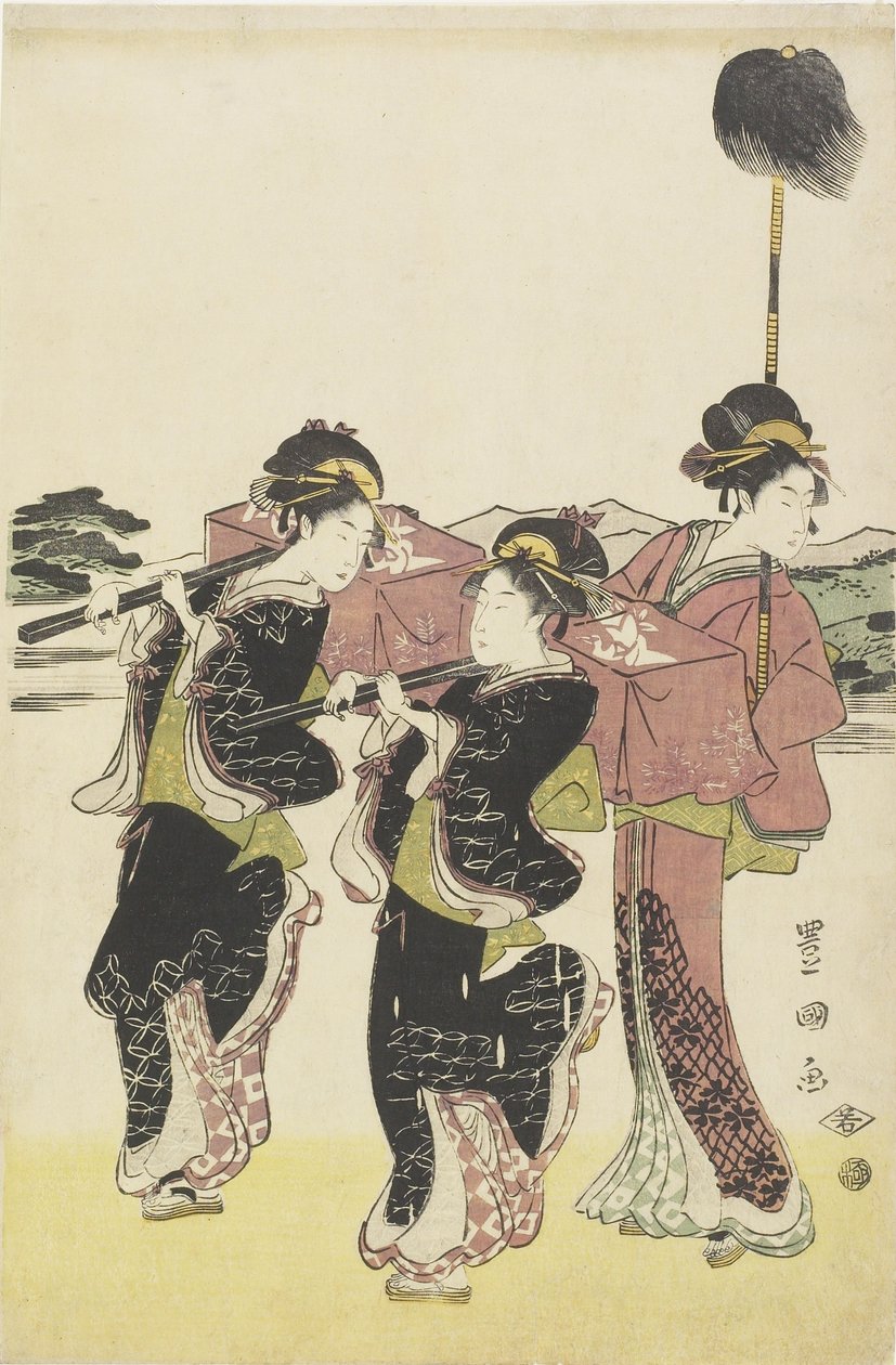 Oiran (Hoogwaardige Courtisane) Reizend als een Mitate van Daimyo Processie, laat 18e-begin 19e eeuw door Utagawa Toyokuni