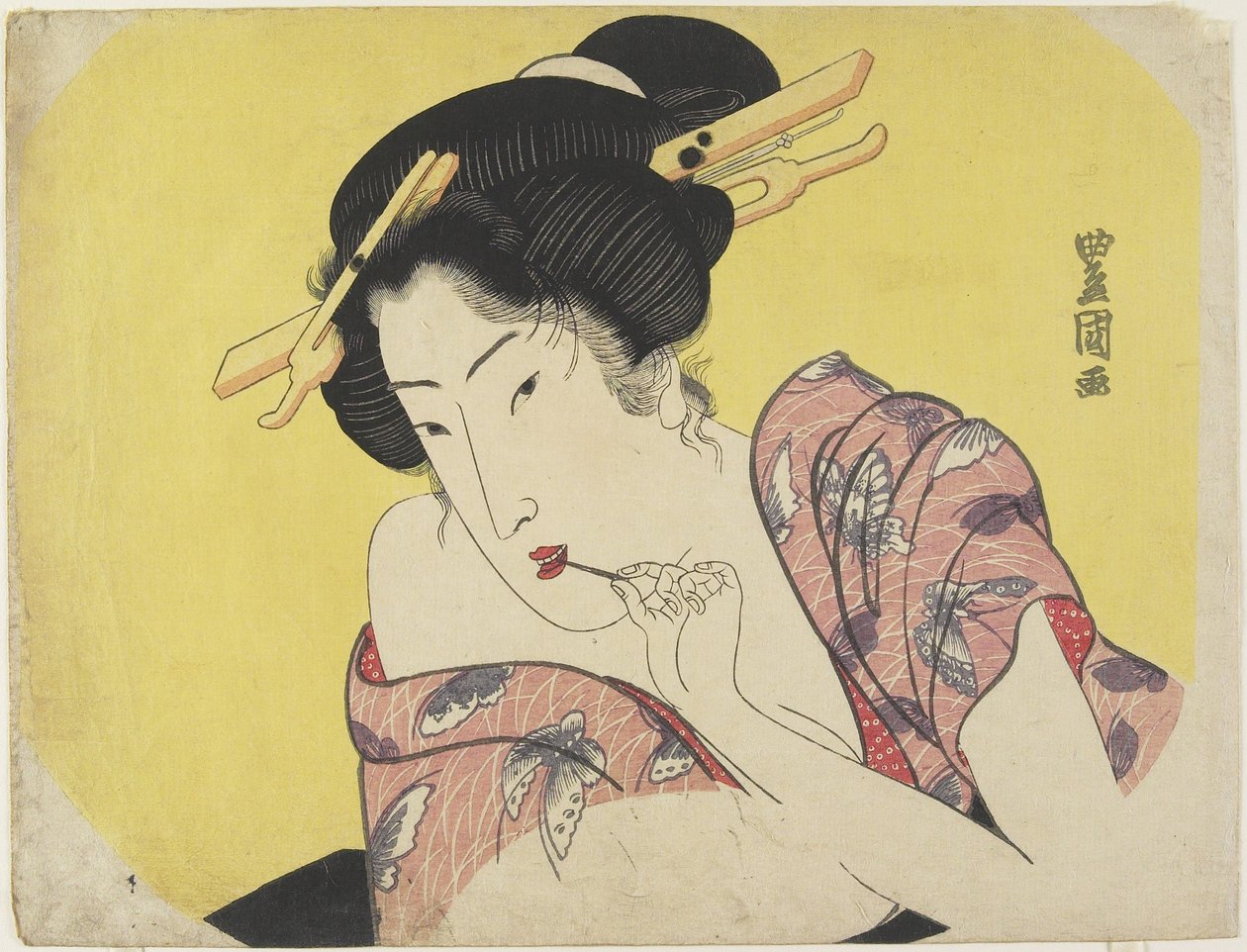 Vrouw die een tandenstoker gebruikt, c.1820 door Utagawa Toyokuni