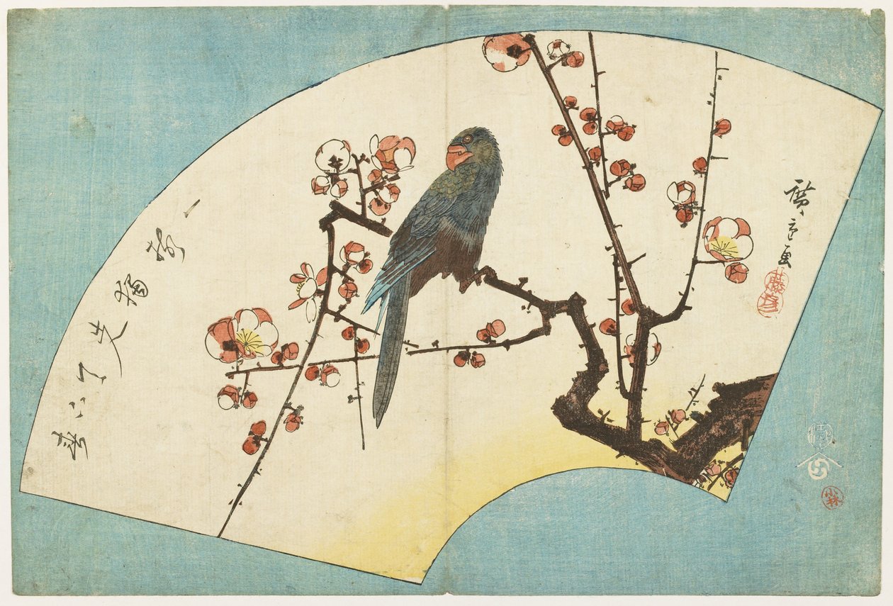 (Papegaai op een bloeiende pruim), midden 19e eeuw door Utagawa Hiroshige