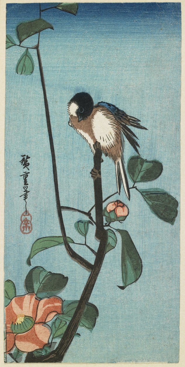 (Mees op Camelia) door Utagawa Hiroshige