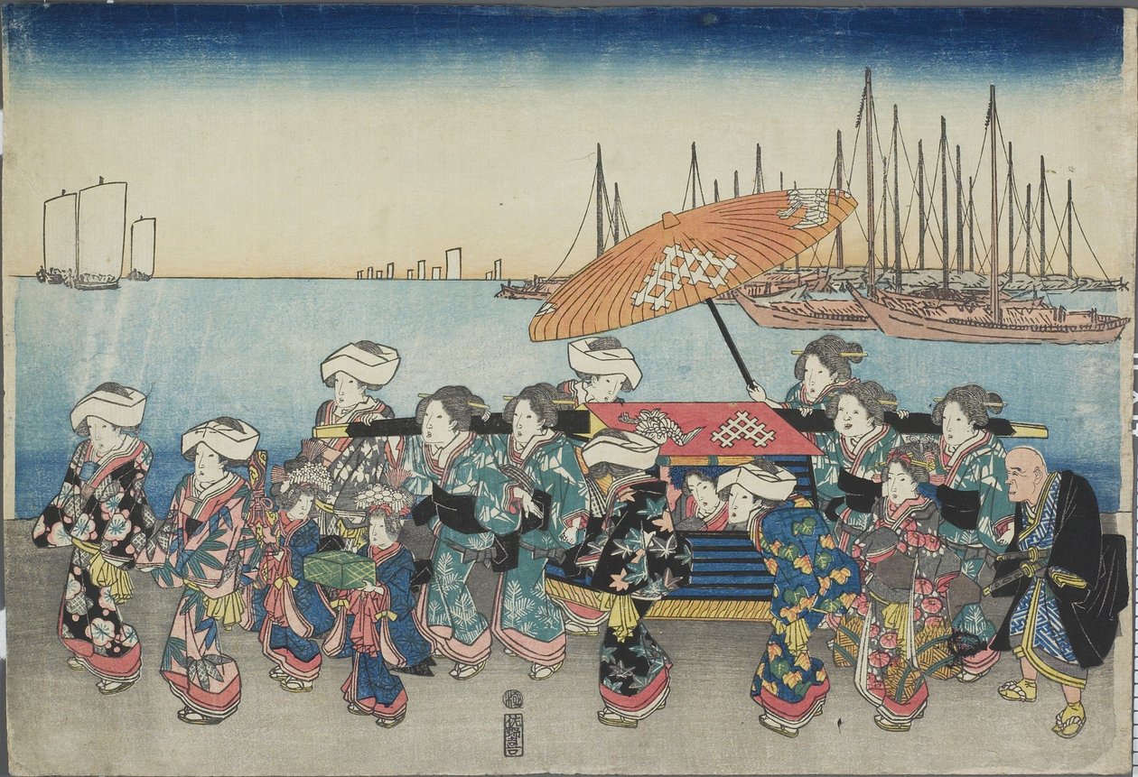 (Huwelijksprocessie), midden 19e eeuw door Utagawa Hiroshige