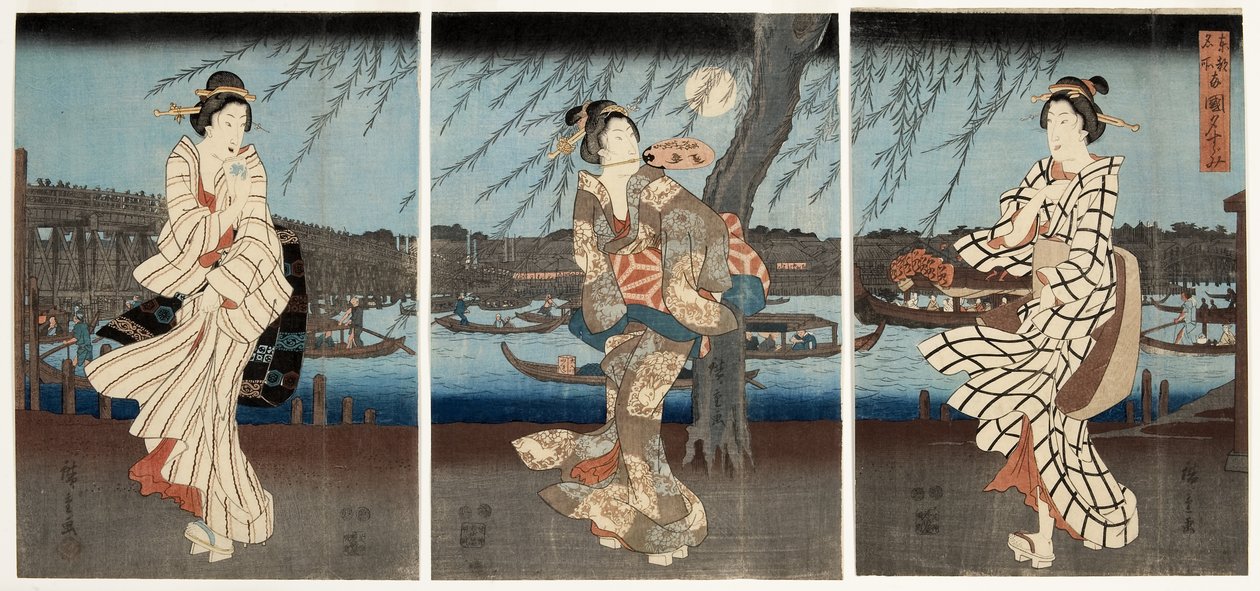 Een Koele Zomeravond in Ryogoku, 1848-51 door Utagawa Hiroshige