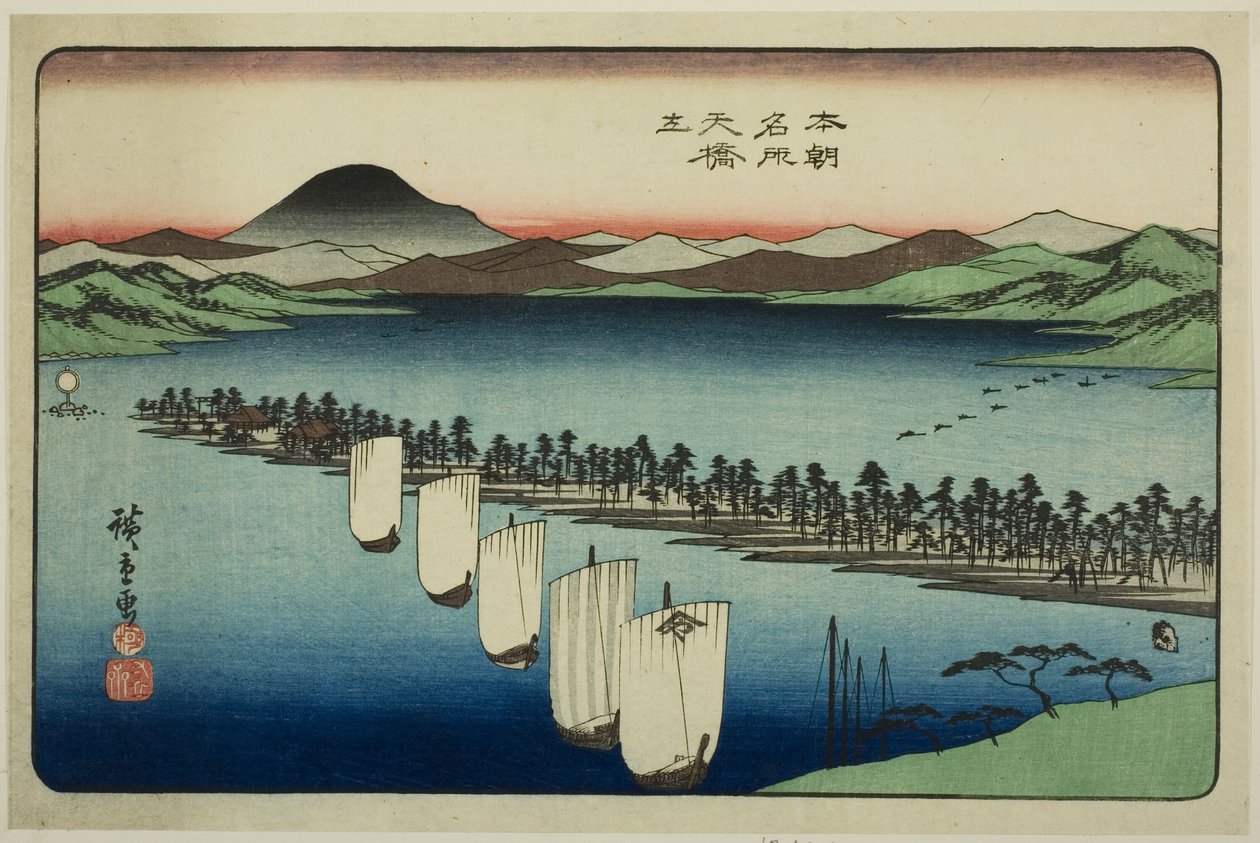 Amanohashidate, uit de serie "Beroemde Plaatsen van Japan (Honcho meisho)" door Utagawa Hiroshige