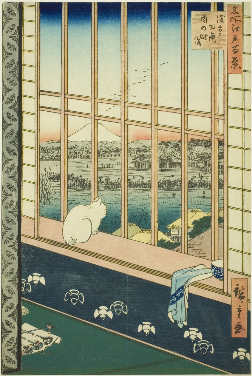 Asakusa rijstvelden en Torinomachi-festival (Asakusa tanbo Torinomachi mode), uit de serie "Honderd beroemde uitzichten van Edo (Meisho Edo hyakkei)" door Utagawa Hiroshige