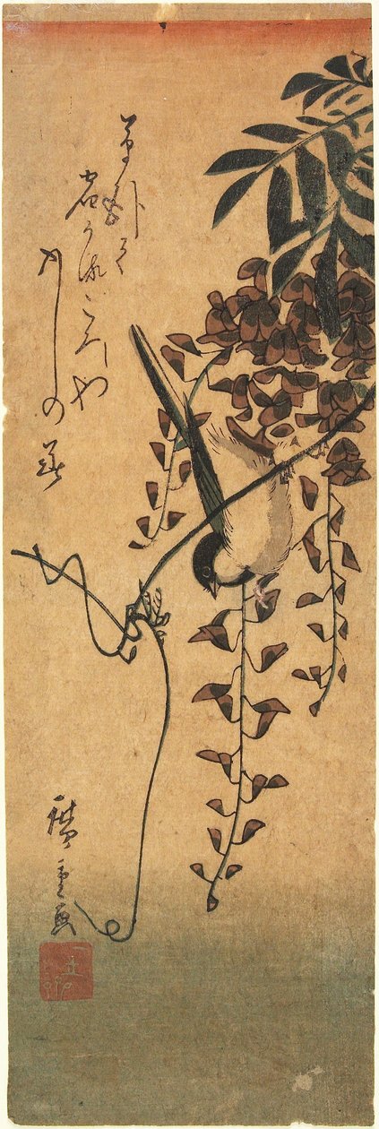 Vogel auf Glyzinienranke door Utagawa Hiroshige