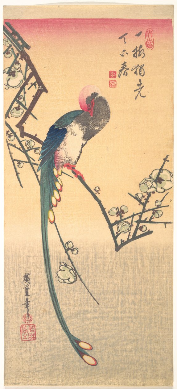 Vogel op een pruimtak door Utagawa Hiroshige