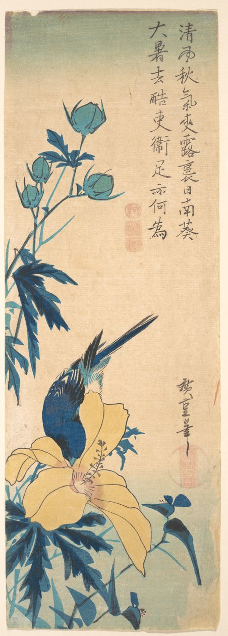 Blauwe vogel door Utagawa Hiroshige