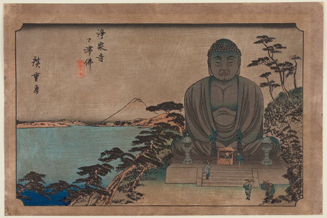 Boeddhistisch beeld in de openlucht bij de Jōsen-tempel: de Grote Boeddha van Kamakura door Utagawa Hiroshige