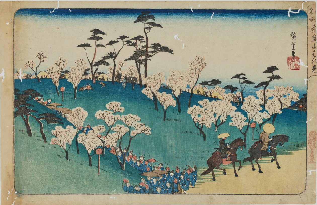 „Kersenbloesem kijken op de Asuka-heuvel” uit de serie „Beroemde plekken in Edo” door Utagawa Hiroshige