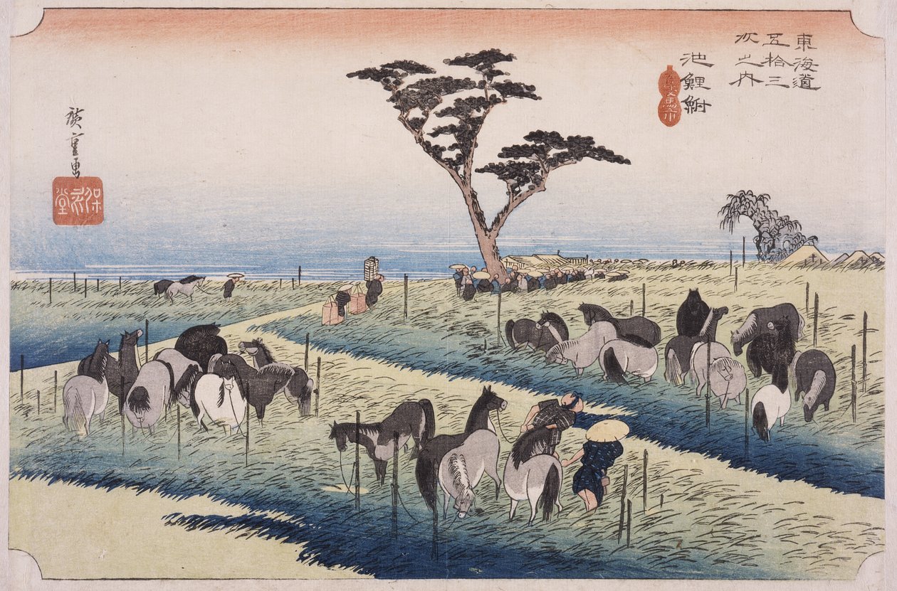 Chiryū: paardenmarkt in de vroege zomer door Utagawa Hiroshige