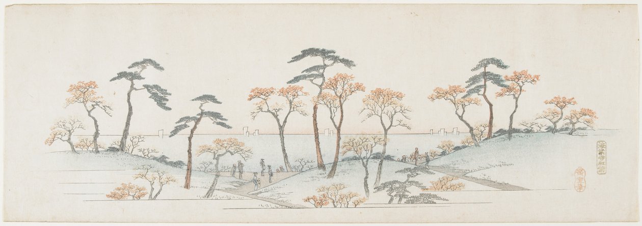 Gekleurde bladeren bij de Kaianji-tempel, 1837-1844 door Utagawa Hiroshige