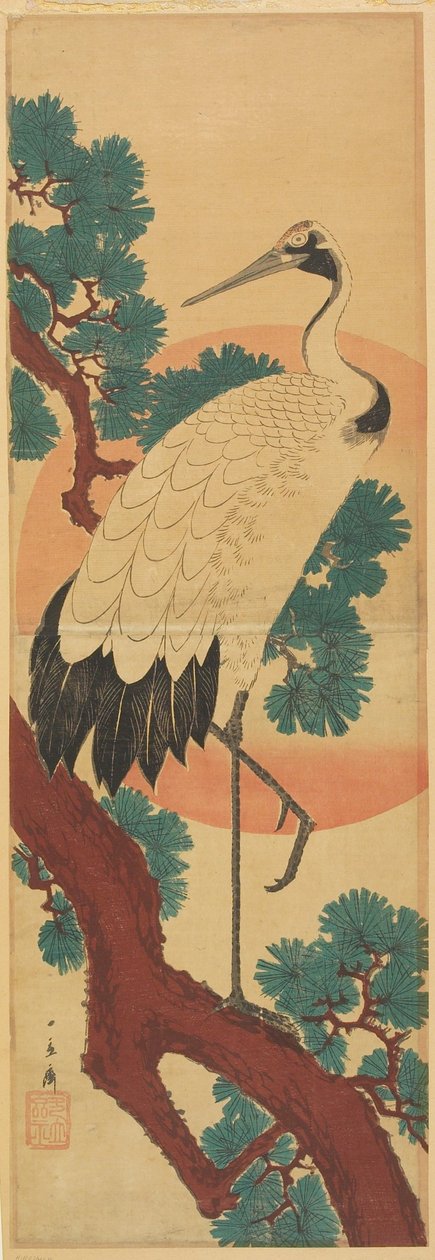 Kranich, Kiefer und Sonne door Utagawa Hiroshige