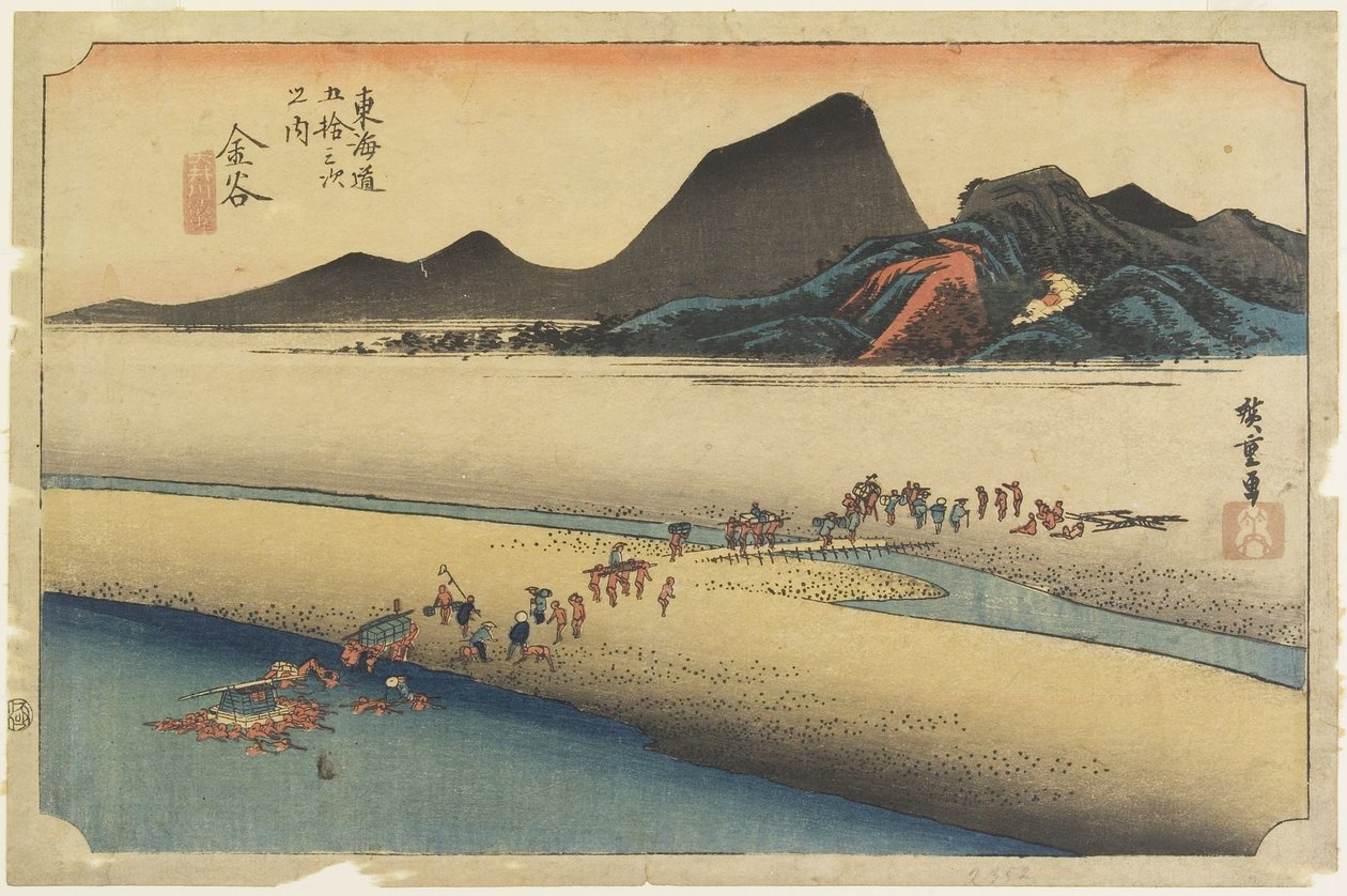Verre Oever van de O_i Rivier, Kanaya, c. 1833 door Utagawa Hiroshige