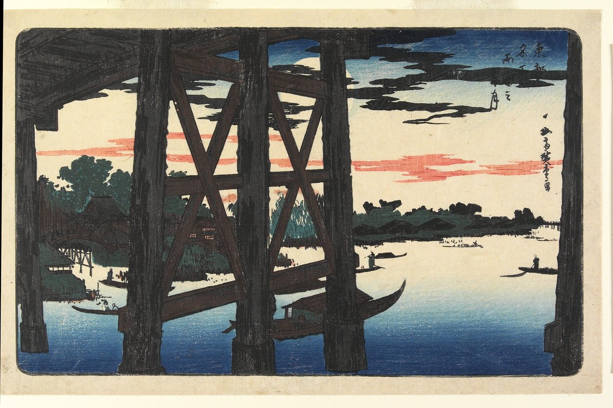 Avondmaan bij de Ryōgoku-brug door Utagawa Hiroshige