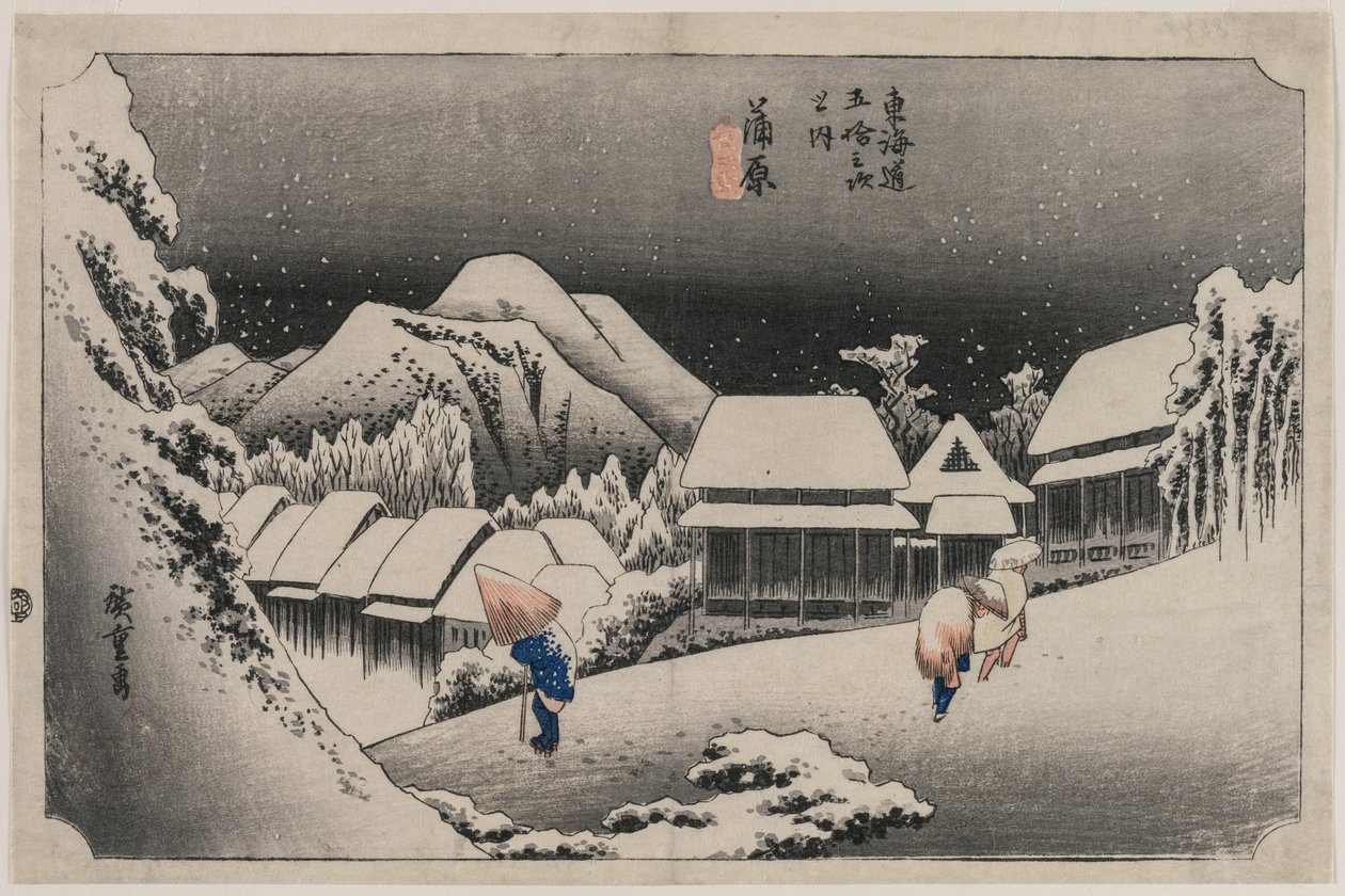 Avondsneeuw bij Kambara (nummer zestien van de serie Drieënvijftig stations van de Tokaido) door Utagawa Hiroshige
