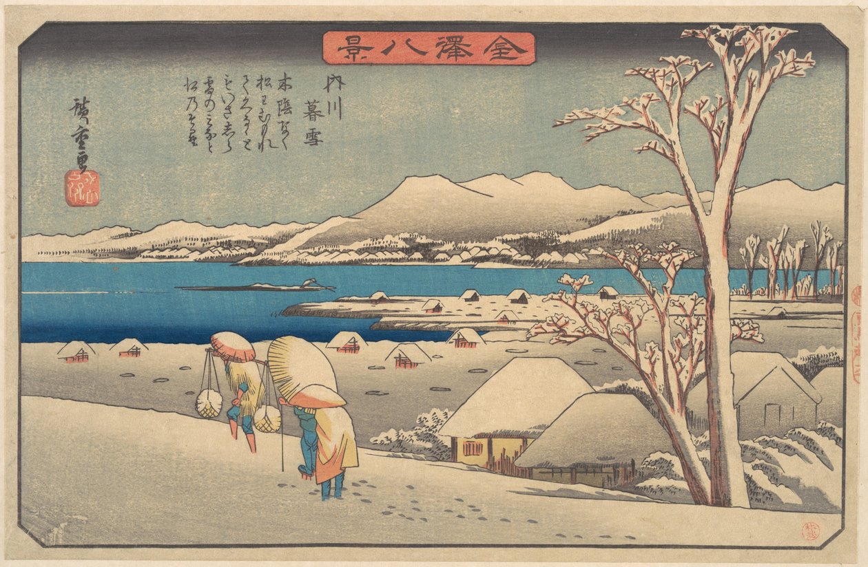 Avondsneeuw bij Uchikawa door Utagawa Hiroshige