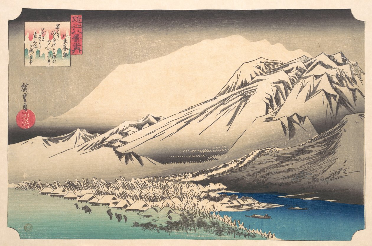 Avondsneeuw op Hira, Biwameer door Utagawa Hiroshige