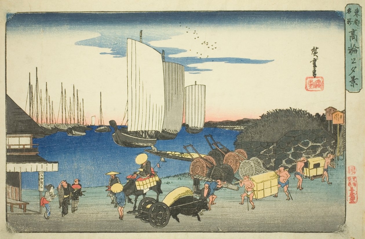 Avondzicht op Takanawa (Takanawa no yukei), uit de serie "Beroemde Plaatsen in de Oostelijke Hoofdstad (Toto meisho)" door Utagawa Hiroshige