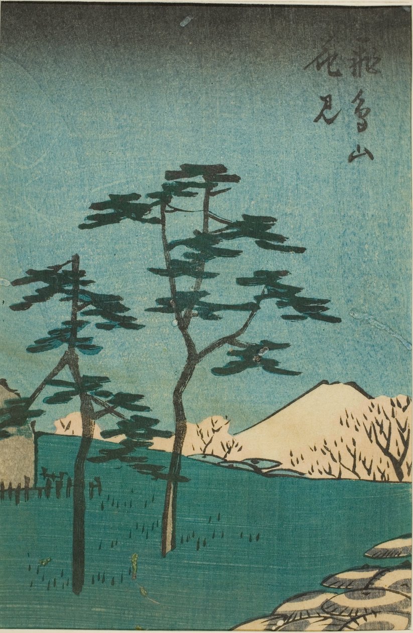 Bloemen kijken op Asuka Hill (Asukayama hanami), deel van een blad uit de serie "Uitknipsels van beroemde plaatsen in Edo (Harimaze Koto meisho)" door Utagawa Hiroshige