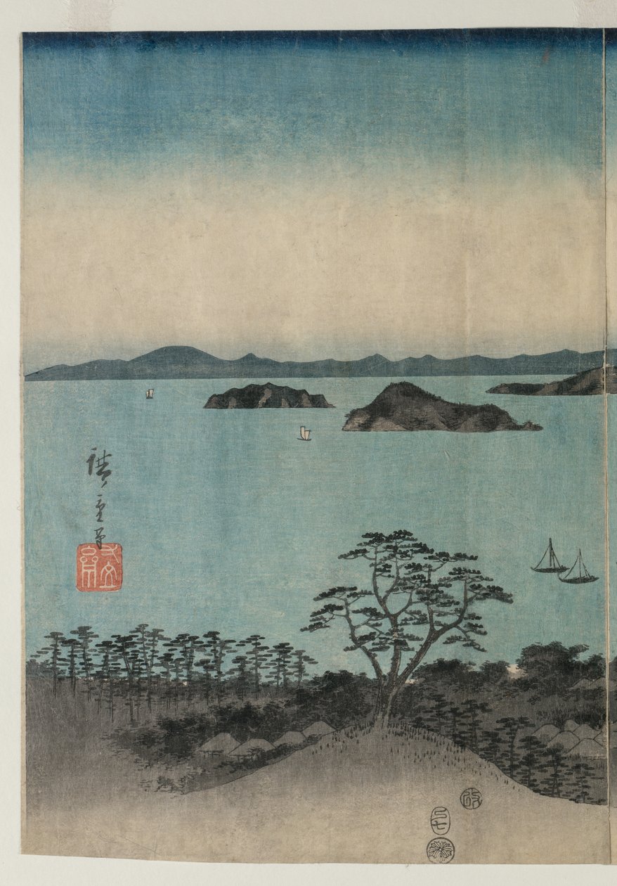 Volle maan boven Kanazawa, Musashi door Utagawa Hiroshige