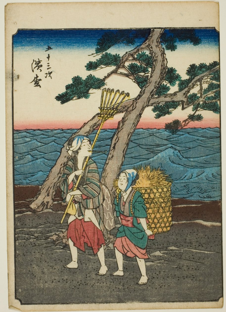 Hamamatsu, uit de serie "Drieënvijftig stations [van de Tokaido] (Gojusan tsugi)," ook bekend als de Figuren Tokaido (Jinbutsu Tokaido) door Utagawa Hiroshige