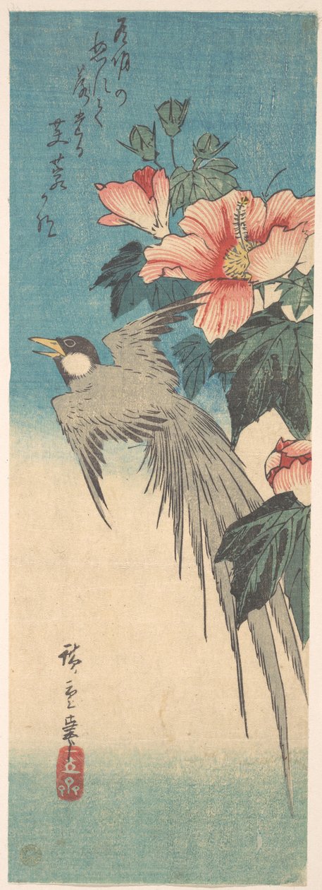 Hibiscus Mutabilis und Langschwanzvogel door Utagawa Hiroshige