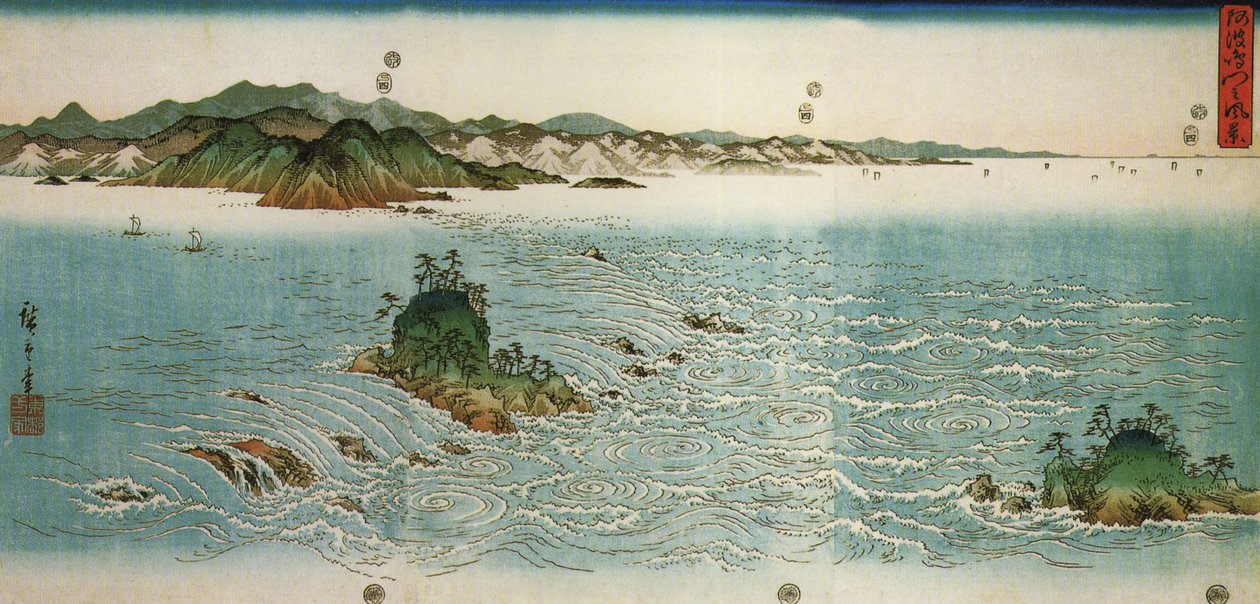 Hiroshige, Draaikolken op een rotsachtige kust door Utagawa Hiroshige
