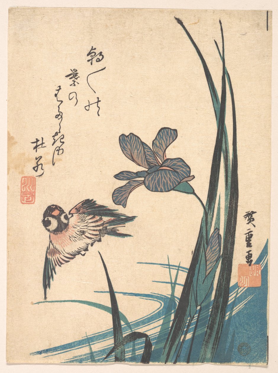 Iris en mus door Utagawa Hiroshige