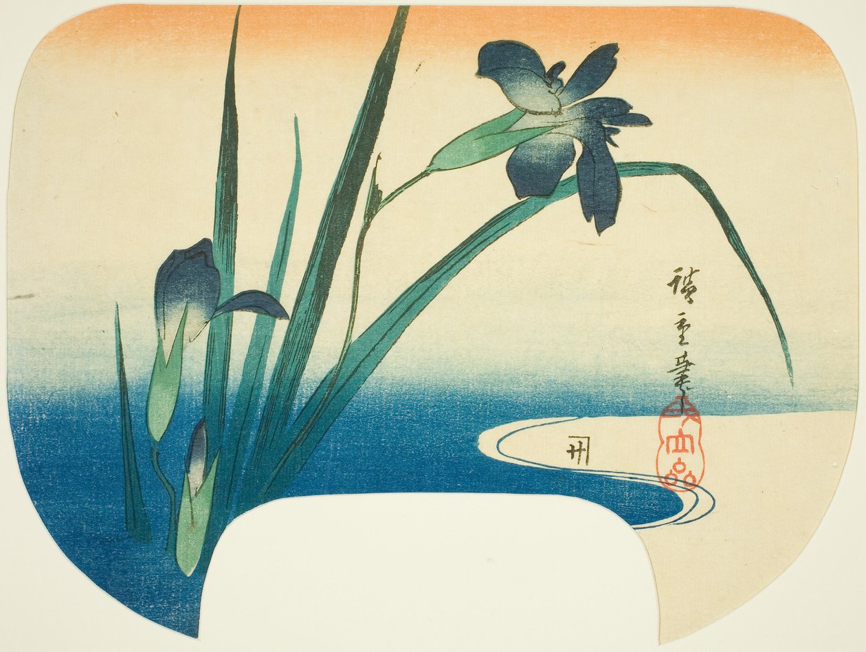 Iris en stroom door Utagawa Hiroshige
