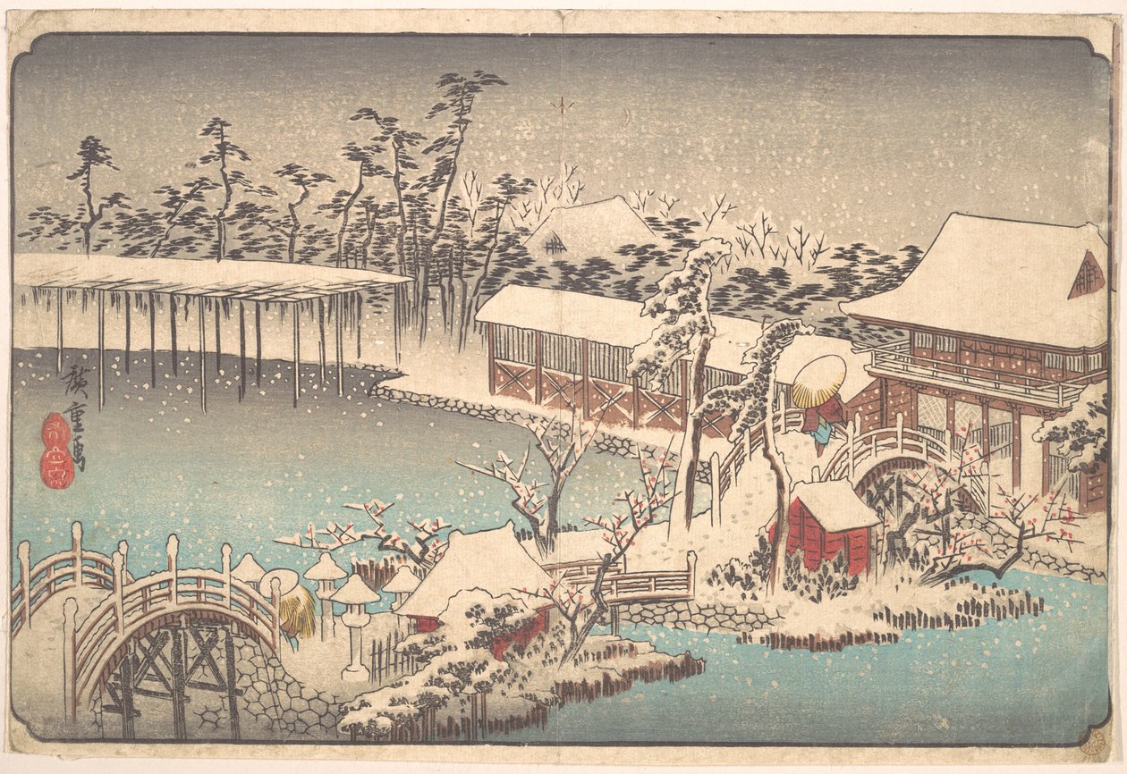 Sneeuw op het terrein van Kameido Tenmangū door Utagawa Hiroshige