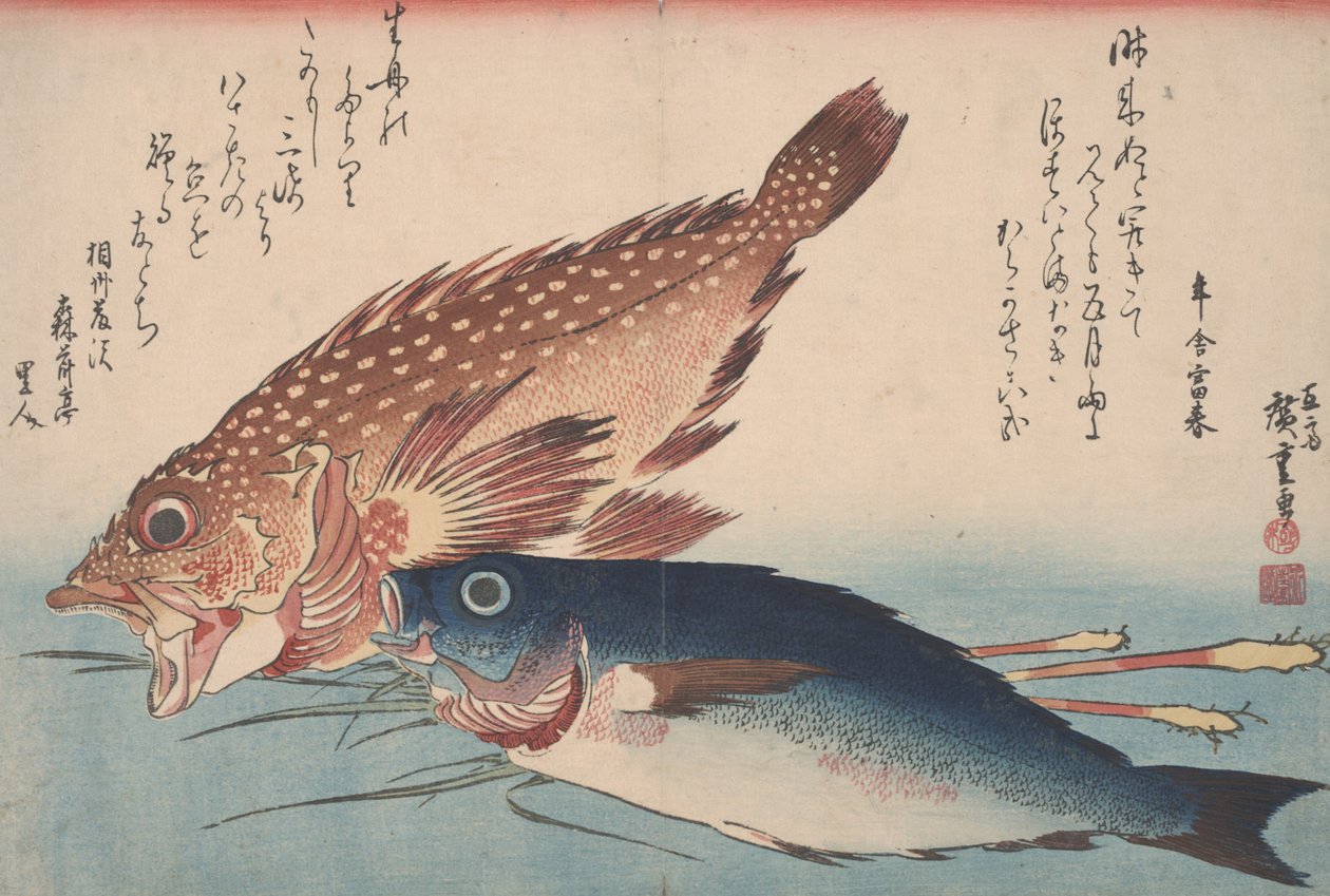Kasago, Isaki, en Gember, 1832 door Utagawa Hiroshige