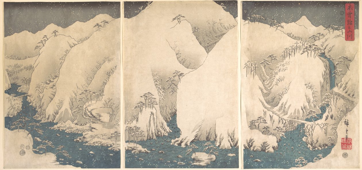 De Kiso-kloof in de sneeuw door Utagawa Hiroshige