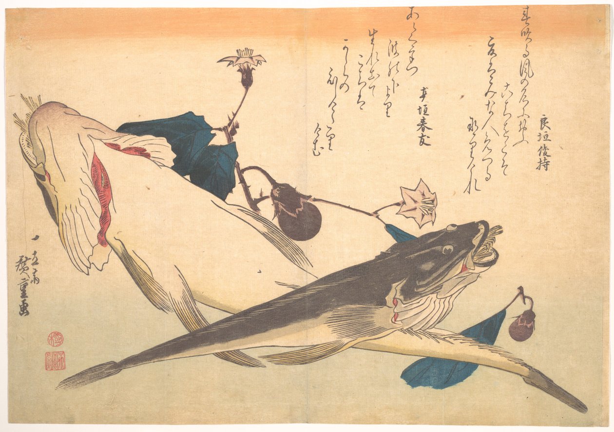 Kochi-vis met aubergine, uit de serie Uozukushi (Alle soorten vis) door Utagawa Hiroshige