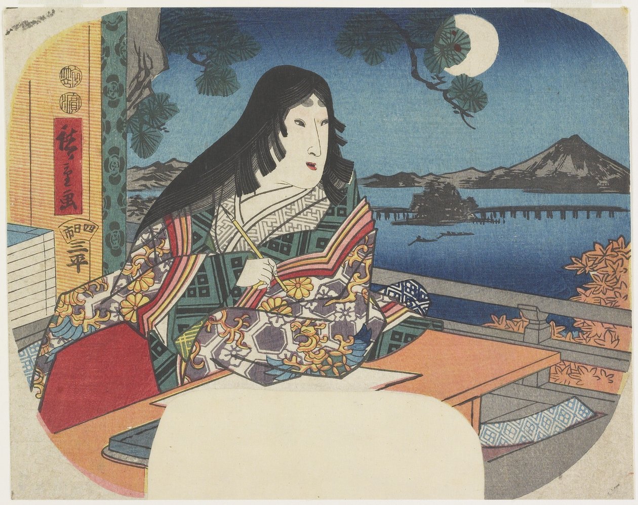 Lady Murasaki in de Ishiyamadera-tempel, 1847-1848 door Utagawa Hiroshige
