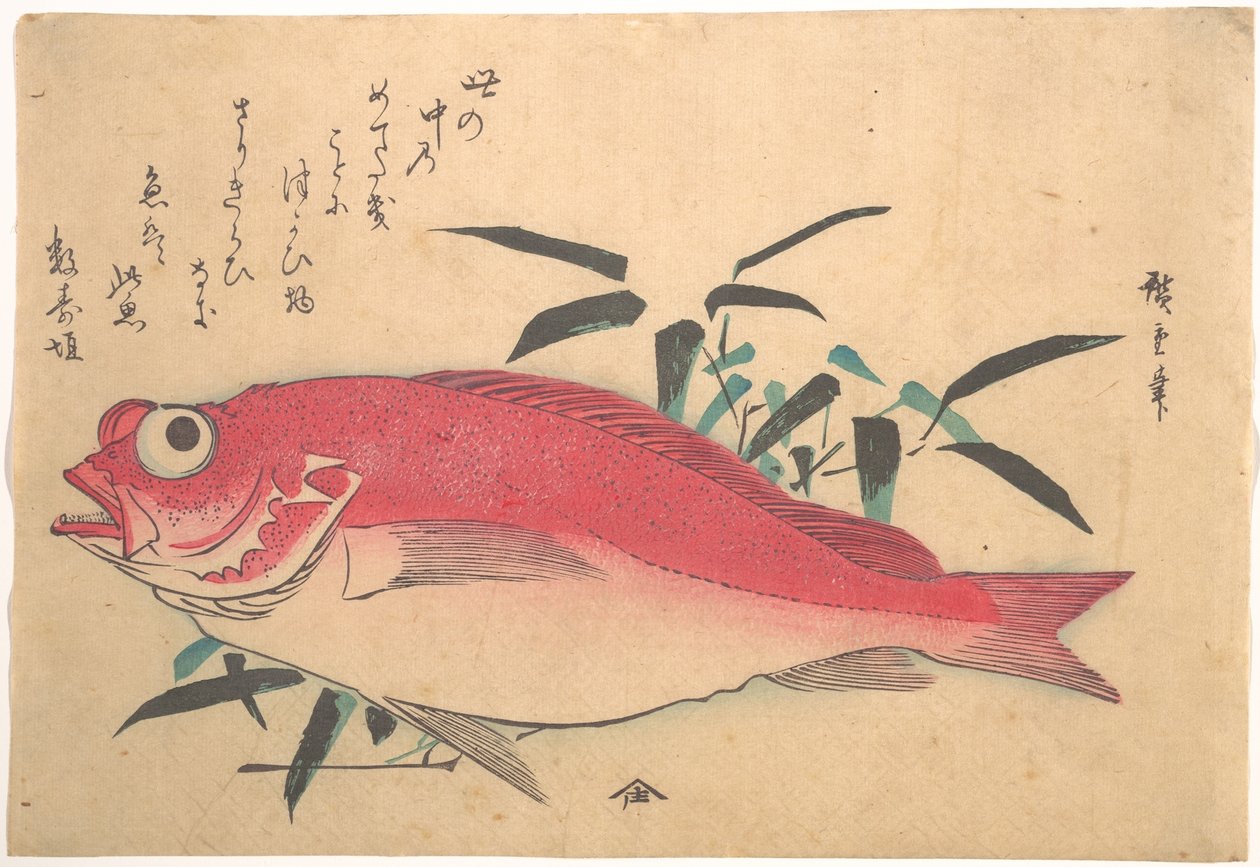 Medetai-vis en Sasaki-bamboe, uit de serie Uozukushi (Alle soorten vis) door Utagawa Hiroshige