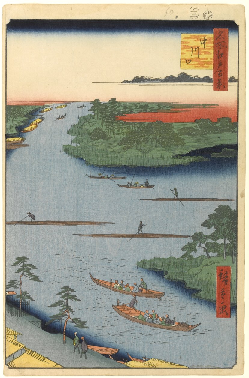 Monding van de Nakagawa Rivier, nr. 70 uit Honderd Beroemde Zichten van Edo door Utagawa Hiroshige