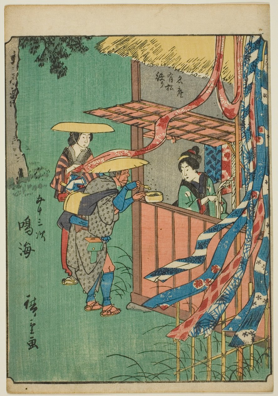Narumi, uit de serie "Drieënvijftig stations [van de Tokaido] (Gojusan tsugi)," ook bekend als de figuur Tokaido (Jinbutsu Tokaido) door Utagawa Hiroshige