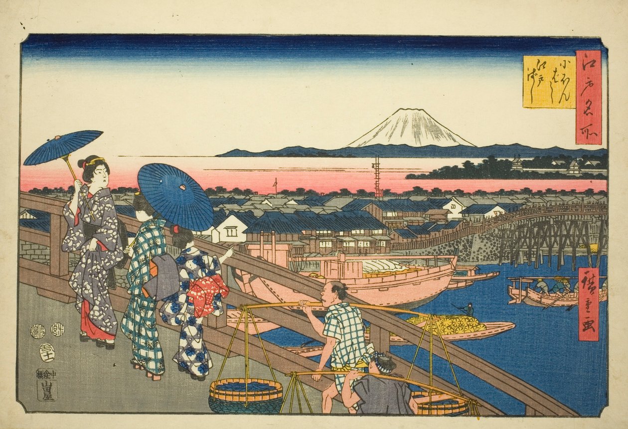 Nihon Bridge naar Edo Bridge, uit de serie "Beroemde Plaatsen in Edo" door Utagawa Hiroshige