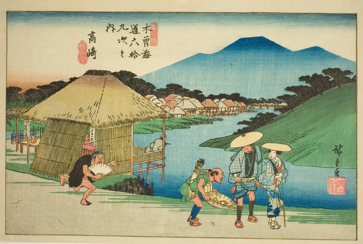 Nr. 14: Takasaki, uit de serie "Negenenzestig stations van de Kisokaido (Kisokaido rokujukyu tsugi no uchi)" door Utagawa Hiroshige